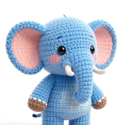 close up of a cute crocheted elephant, concept art, illustrated, highly detailed, high quality, bright colors, optimistic,