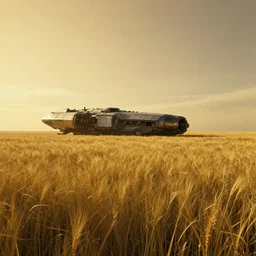 neil blomkamp film landscape, hyper realistic, cinematic, perfect composition, golden ratio, extreamly detailed, detailed grass, detailed crash space ship