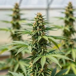 sunny greenhouse of cannabis sativa flowers