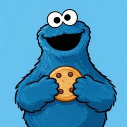 an illustration of the cookie monster in the style of walter moers