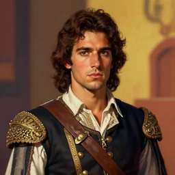 portrait of a spanish conquistador who looks like young antonio banderas by ralph horsley, rossdraws, matte painting, stylized background, cinematic lighting, maya, pixar, unreal engine, artstation