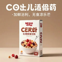 cereal box poster following the ideals of will keith kellogg ; he was inspired to create a range of simplistic breakfast foods ; product photo of a cereal box ; professional advertisement photography of a box of celibacy cereal ; crushed corn to encourage abstinence and celibacy ; self - pollution is a crime doubly abominable ; close - up of the box carton ; advertisement poster ; american product category