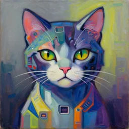 a beautiful painting cyberpunk cat by picasso painting