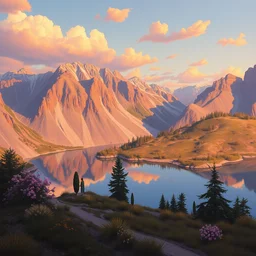 a beautiful scenic painting by artgerm and wlop and wes anderson and spike jonze