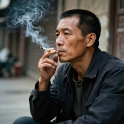 an ordinary man smoking a cigarette