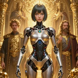 a portrait of hi-tech android from ghost in the shell,by Stanely Artgerm,Tom Bagshaw,Andrei Riabovitchev,aaron horkey,Greg Rutkowski,trending on pinterest,full of color,luxury,mythological,sacred,religious,ultra realistic,high detail,concept art,golden ratio,cinematic lighting