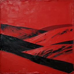 canvas coated with red paint, black stripes, matte paint, relief painting