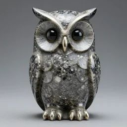 symmetrical detailed sculpture of an owl, made of Pyrite