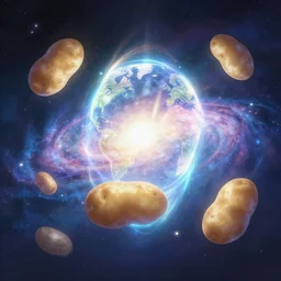 fresh potato floating in galaxy, behance hd by jesper ejsing, by rhads, makoto shinkai and lois van baarle, ilya kuvshinov, rossdraws radiating a glowing aura global illumination ray tracing hdr