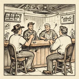 barroom brawl. americana, hand - drawn cartoon on newsprint