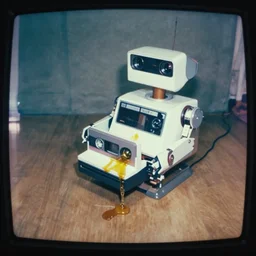a vcr robot birthing a vcr cassette, oil leaking, shocking, 1 9 7 1, polaroid photo, tv screenshot, horror