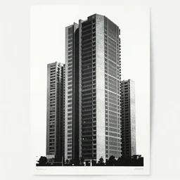 socialmodersist building, light white background, brutalist architecture, poster, screen print, raster, central composition, minimalist, grunge