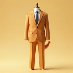 full view, charmander inspired men's suit, put on a mannequin, wide shot, vibrant color details, hyper realistic, golden ratio, octane render, symmet