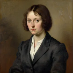Renaissance portrait painting of  modern Anime girl in business suit, visible brushstrokes, in style of Rembrandt