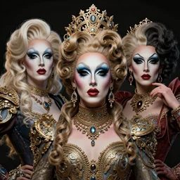 founding fathers of america as cross dressing drag queens heavy make up, trending on artstation, dramatic lighting, octane render, weta digital, micro details, 3 d sculpture, structure, ray trace, insane details, intricate, elite, ornate, elegant
