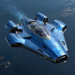 the spaceship called The Decima made of Phthalo blue adamantite hull