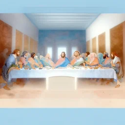 « endless multilayer last supper pattern, blue pastels and ( ( orange pastels ) ), б 3 6 0 panorama and ( three point perspective ), focus and ( gaussian blur ), warm tone and ( cold tone ), light and ( shadows ), coubes and ( balls ), escher style and ( hieronymus bosch style )