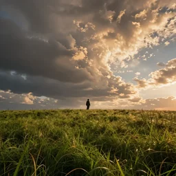surrealism, cinematic view, epic sky, detailed, concept art, low angle, high detail, warm lighting, volumetric, godrays, vivid, beautiful, trending on artstation, by jordan grimmer, huge scene, grass, art greg rutkowski