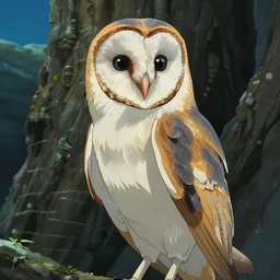 a shot of a barn owl in a suit in howl's moving castle movie, movie shot, anime, hightly detailed, rescalated 4 k, detailed