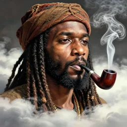 god as rastafarian smoking a pipe in the clouds like the zig zig cover by audrey plaza, realistic shaded perfect face, fine details. anime. very strong realistic shaded lighting poster by ilya kuvshinov katsuhiro otomo ghost, magali villeneuve, artgerm, jeremy lipkin and michael garmash and rob rey