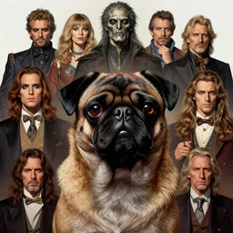 head and shoulders vogue photo portrait of a black male pugalier anthropomorphic dog, d & d, fantasy, greg rutkowski, frank frazetta, alexandre chaudret, boris vallejo, michael whelan, miro petrov, hr giger, magali villeneuve, donato giancola