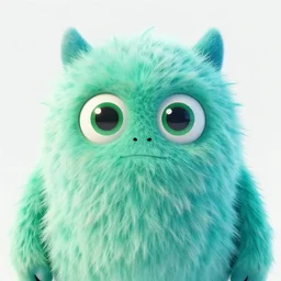 a fuzzy monster with green eyes