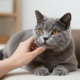 photo of russian blue cat getting petted