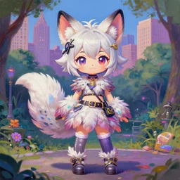 a cute chibi harpy foxgirl fursona completely covered in feathers and wearing a full outfit made of feathers and wearing thighhighsocks is standing in anime scenery central park new york. trending on pixiv. trending on artstation, hot topic style fashion. neon fantasy steampunk aesthetic. a vibrant digital oil painting. a highly detailed drawing of a character portrait by terese nielsen and edvard gurney guay