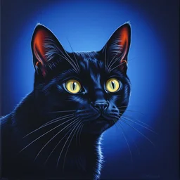 portrait of a black cat in the night by shusei nagaoka kaws, david rudnick, airbrush on canvas, pastell colors, cell shaded
