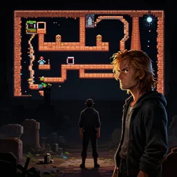 tom waits gameplay still frame, pixel art, retro, splash screen, level design, high contrast, background, deep focus, highly detailed, dramatic lighting, digital painting, artstation, concept art, matte, greg rutkowski, moebius, illustration.