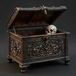 gothic medieval chest skullsornate, highly detailed, Octane Render