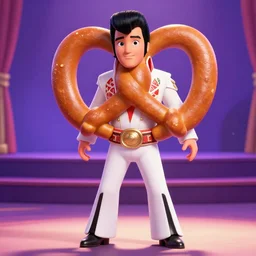 elvis presley with pretzel!!!! legs, pixar character, stage background, pixar, 3 d,