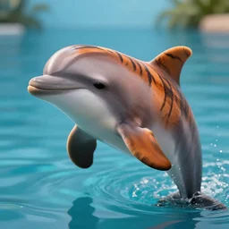 a furry dolphin with tiger stripes