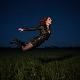 Andrew Tate as Wanda, flying above a field, midnight, 4K ultra HD