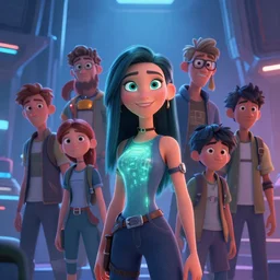 a group of smart students futuristic sci - fi pixar disney digital cgi rtx hdr painting bioluminance alena aenami artworks in 4 kby jesper ejsing, feng zhu