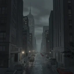 a film still of modern New York city from Tekkonkinkreet by Ian McQue , dull, muted colour, cold and wet, 50mm lens, video game environment design, 2d game lineart behance hd, dramatic lighting, global illumination, trending on Artstation, bloom