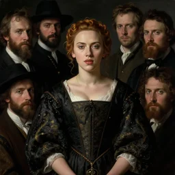 portrait of young scarlet johansson in japanese costume by jan van eyck, tom bagshaw, jean delville, william bouguereau, albrecht durer, symbolist painting, mysterious mood
