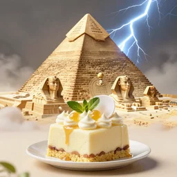 Helios guarding the pyramid of Cheops, dessert, ancient world, realistic, god, dramatic lightning, very detailed, concept art,