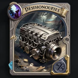 car engine concept, comic card style, Hearthstone card, dishonored