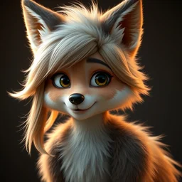 portrait character design a young cute fluffy wolf girl, style of maple story and zootopia, 3 d animation demo reel, portrait studio lighting by jessica rossier and brian froud and gaston bussiere