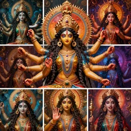 psychedelic hindu goddess kali with many arms | photo collage | by hannah hoch and santiago caruso | eerie surreal colorful