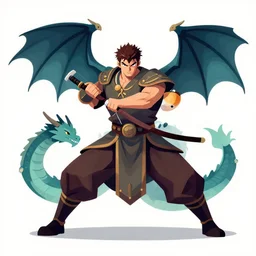 worrior fighting a dragon in vector art, digital art