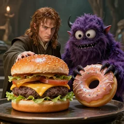 lord of the rings scene with the scary cheeseburger and donut monster