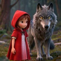 an insanely intricate detailed beautifull 3 d render of little red riding hood and the wolf, unreal engine, octane render, redshift, 8 k resolution, cell shaded rendering, soft dramatic lighting, cinematic, subsurface scattering, anti aliashing, by disney