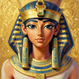 recursive image with a girl in love, ancient egypt, large eyes, her long hair flowing, surreal, oil pastels and gold, in the style of katsuhiro otomo, modeled in poser, redshift render, uhd