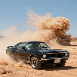 black gt falcon muscle car from mad max, sand storm, desert road, australia, portra 4 0 0