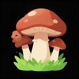 2 d flat sprite on a black background of a bolete mushroom coming out of a patch of grass, from a gorgeous indie platform game, detailed