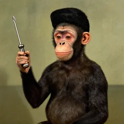 a monkey holding a screwdriver, by frida kahlo, 4 k, ultra - hd, super - resolution