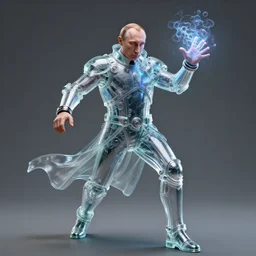 a portrait of a cuffed putin magician in glass armor releasing spell, full height, moving forward, cyberpunk concept art, trending on artstation, highly detailed, intricate, sharp focus, digital art, 8 k