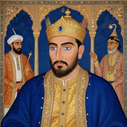 emperor and muad'dib paul atreides, pensive, bright blue eyes, mughal painting style, abd al - samad, mir sayyid ali, farrukh beg, basawan.
